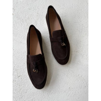 Замшевые цветные лоферы шоколад на низком ходу Арт. 156-6